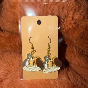 Handmade Lady and the Tramp Dangle Earrings Gold Colored Accents